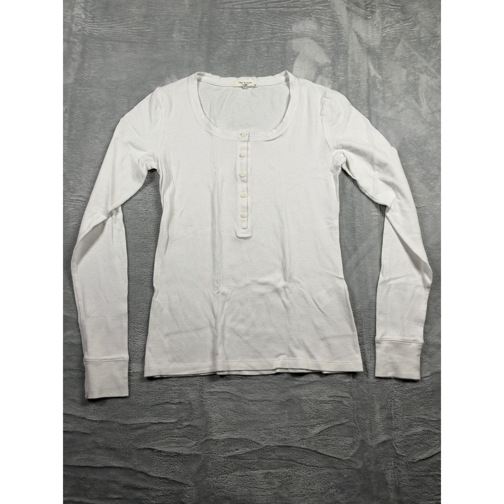 Rag & Bone Women S White Ribbed Henley Top Long Sleeve Cotton Modal Fitted